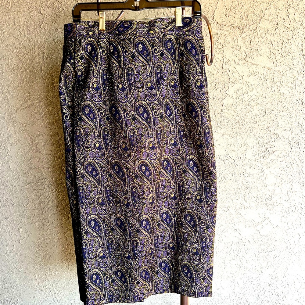 Vintage Stella Louise for KB Long Skirt Metallic gold, purple paisley Size 12